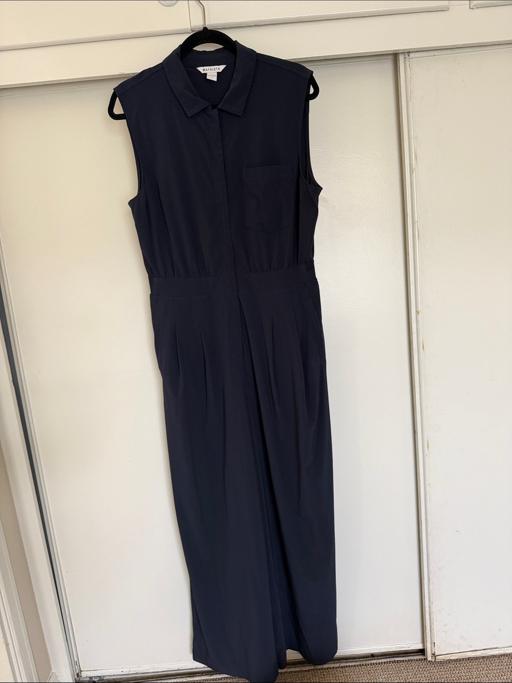 Athleta Navy Sleeveless Collared Jumpsuit